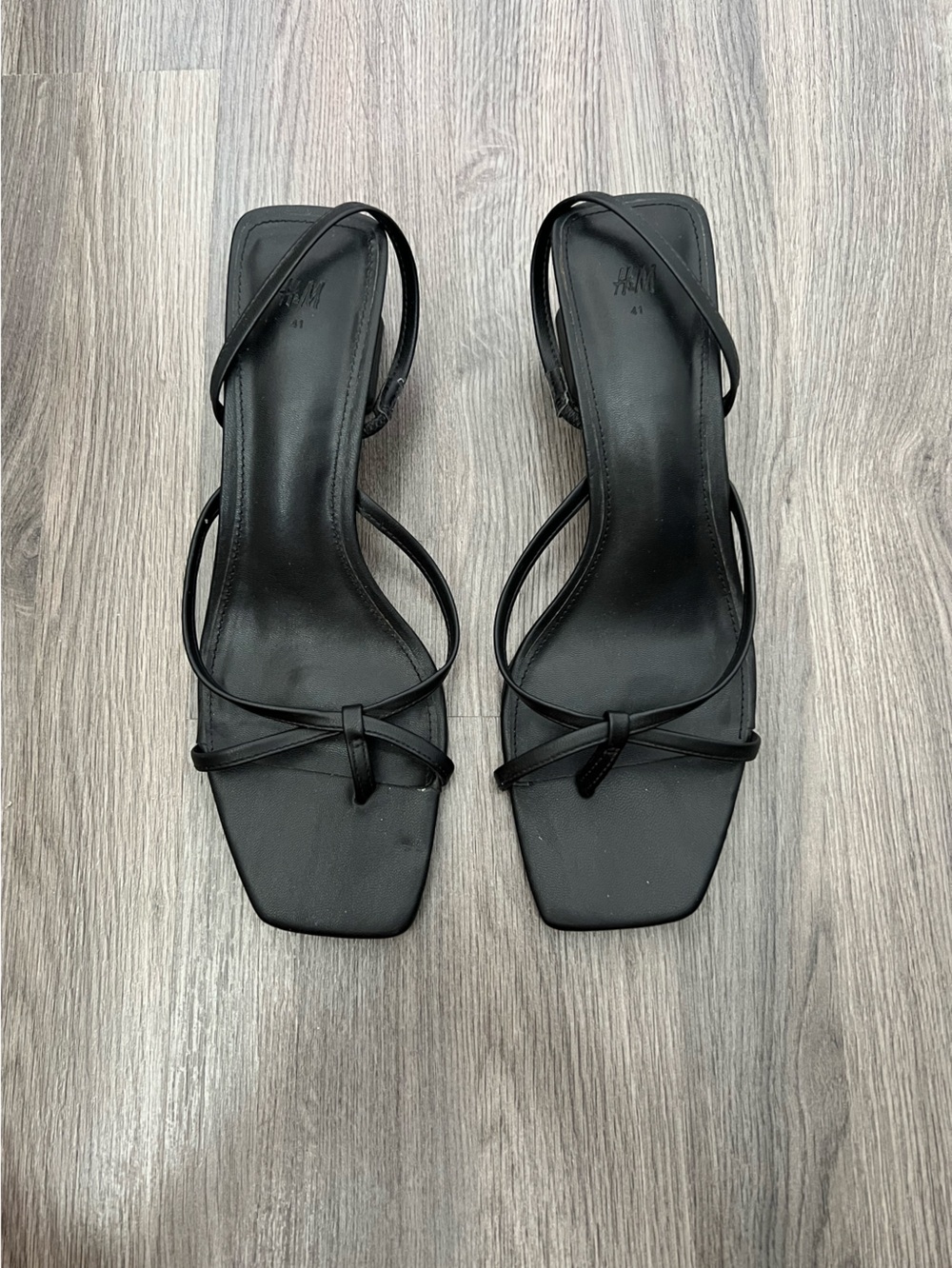 H&M Black Strappy Square-Toe Heeled Sandals